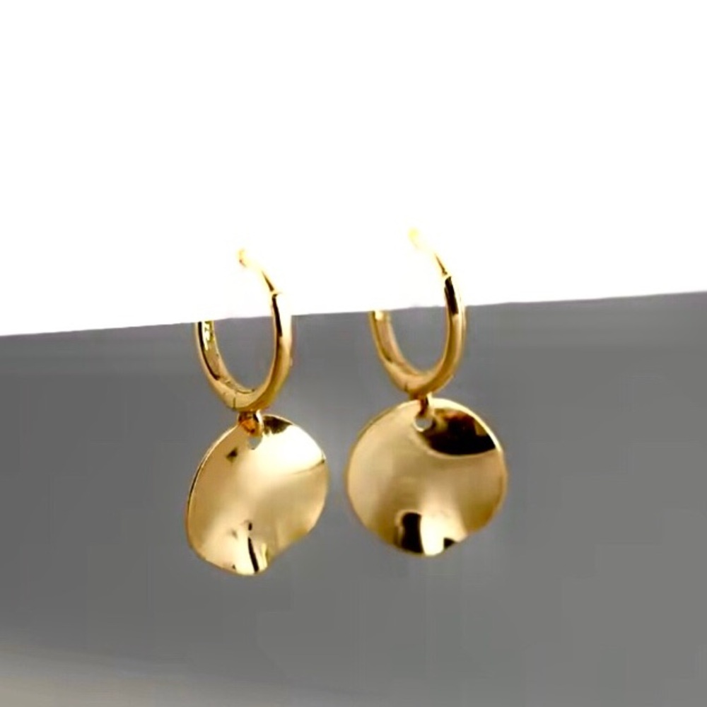 Gold Drop Disc Textured Huggie Hoop Earrings - Women Jewelry